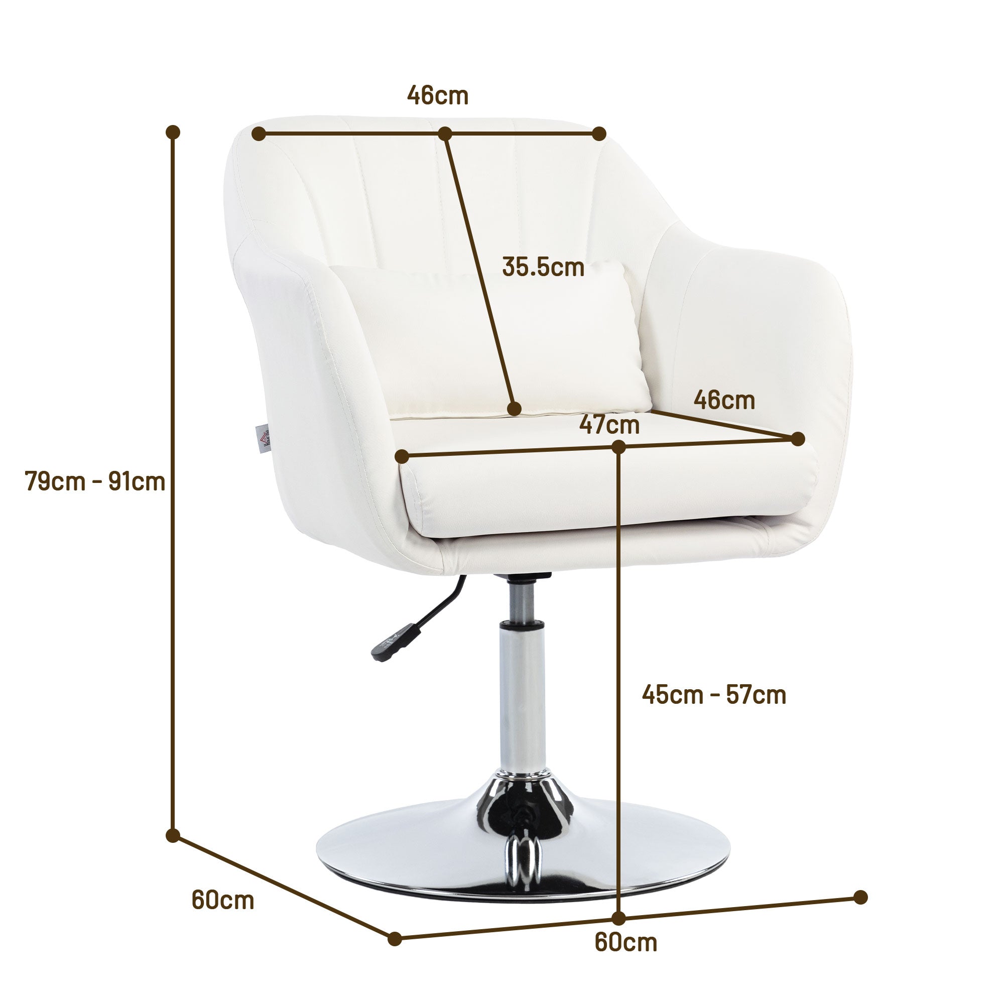 Modern Bedroom Armchair Swivel Living Room Armchair Upholstered in PU with Adjustable Height Armrests and Cushion Armchair for Living Room White