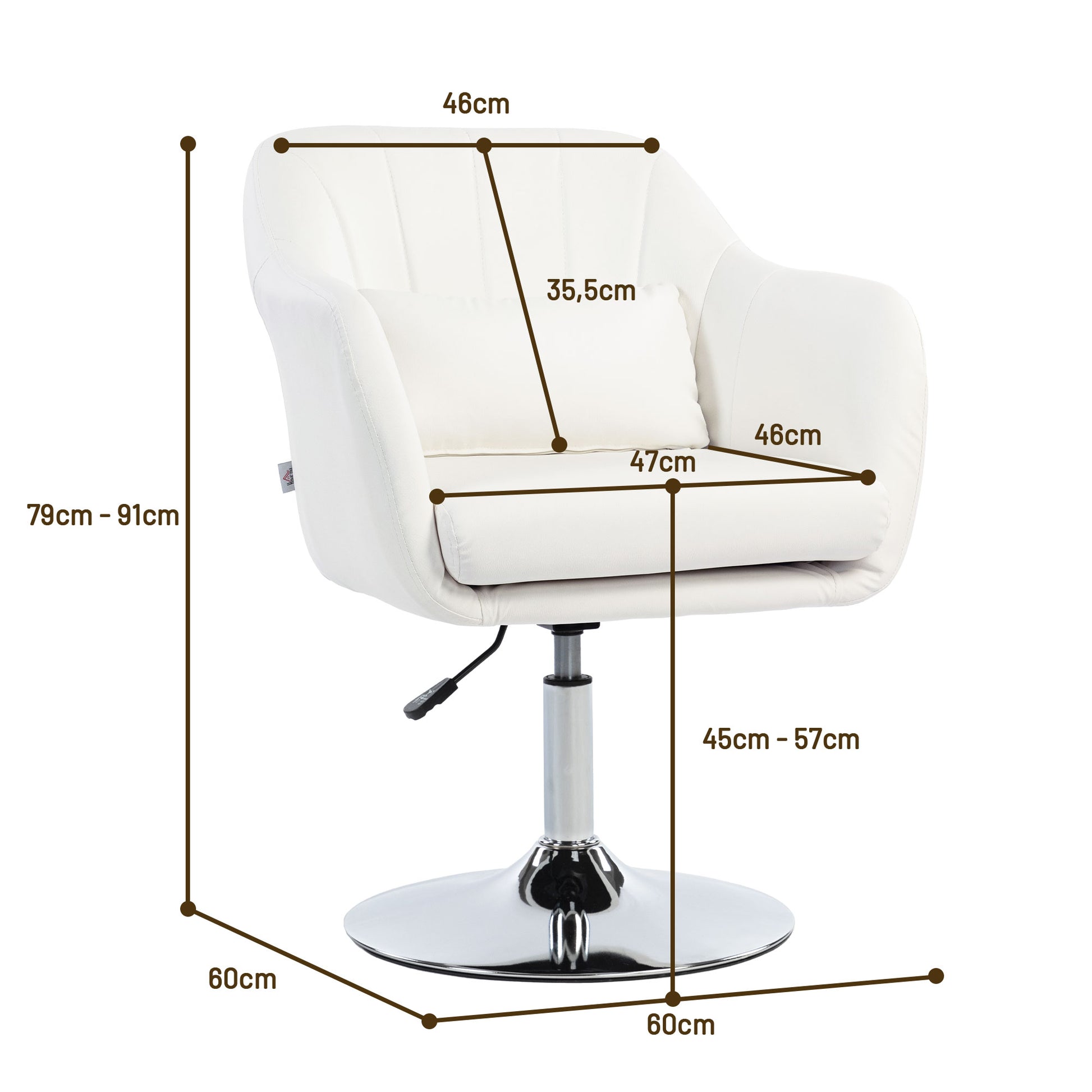 Modern Bedroom Armchair Swivel Living Room Armchair Upholstered in PU with Adjustable Height Armrests and Cushion Armchair for Living Room White