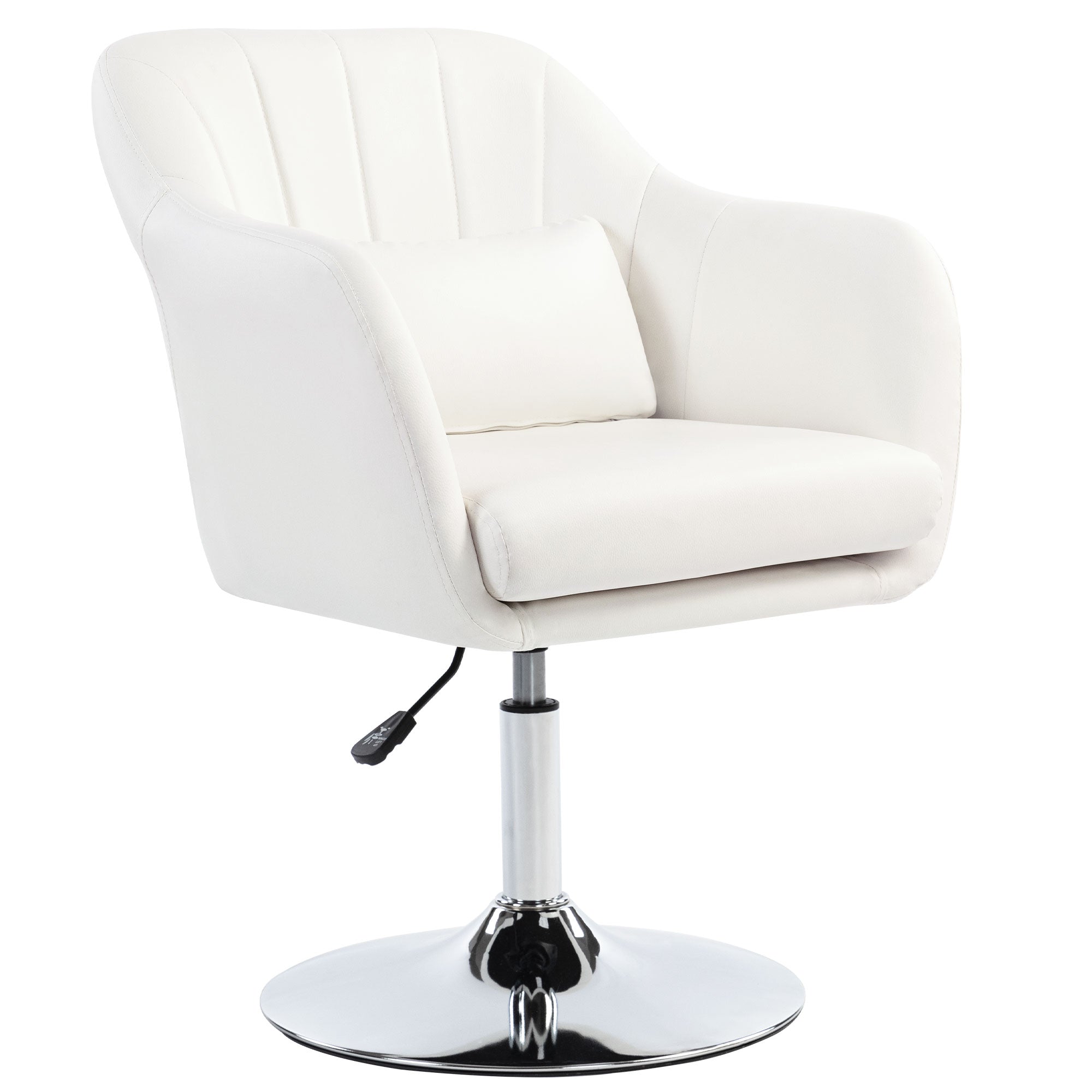 Modern Bedroom Armchair Swivel Living Room Armchair Upholstered in PU with Adjustable Height Armrests and Cushion Armchair for Living Room White