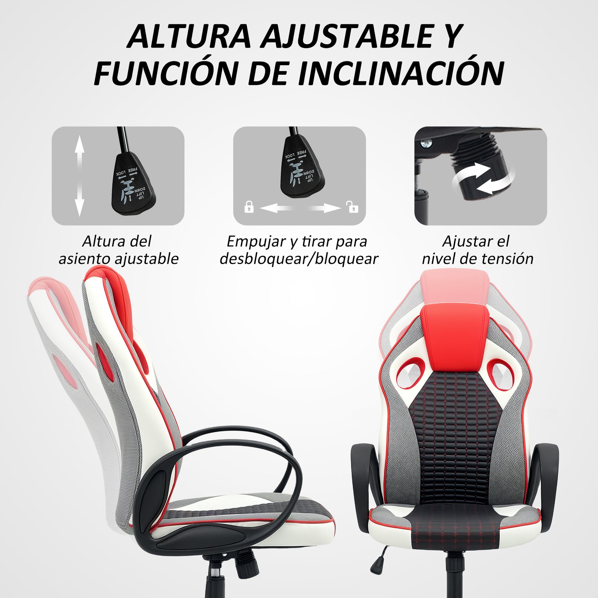 PU and Mesh Upholstered Gaming Chair Gamer Chair with Tilt Function Adjustable Height for Home Office Study Multicolor