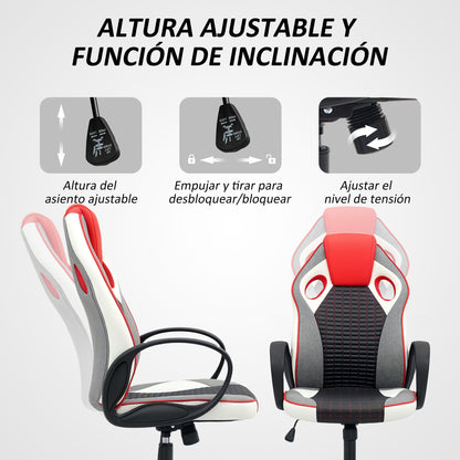 PU and Mesh Upholstered Gaming Chair Gamer Chair with Tilt Function Adjustable Height for Home Office Study Multicolor