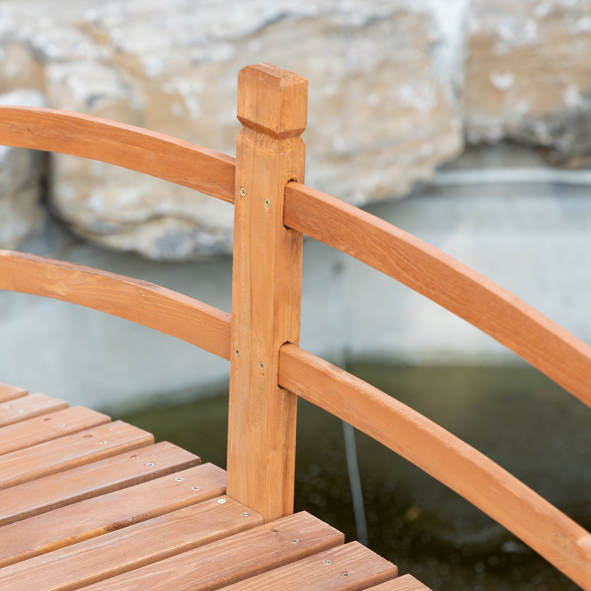 185x72x58 cm Natural Wood Arch Bridge with Handrails Garden Bridge for Patio Decoration Load 200 kg