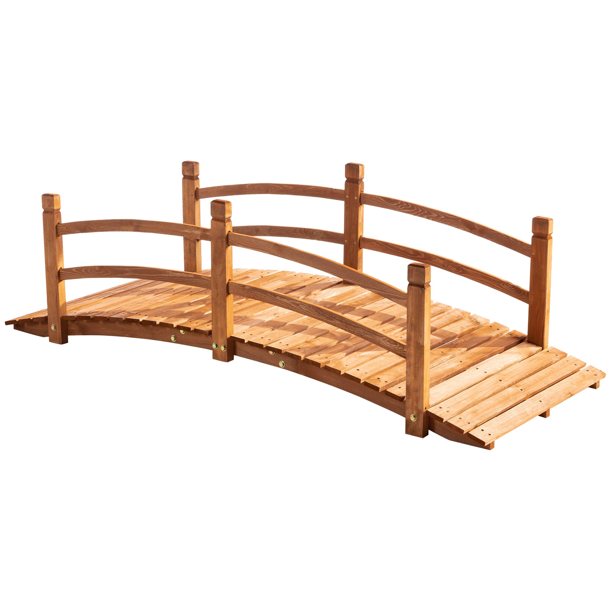 185x72x58 cm Natural Wood Arch Bridge with Handrails Garden Bridge for Patio Decoration Load 200 kg