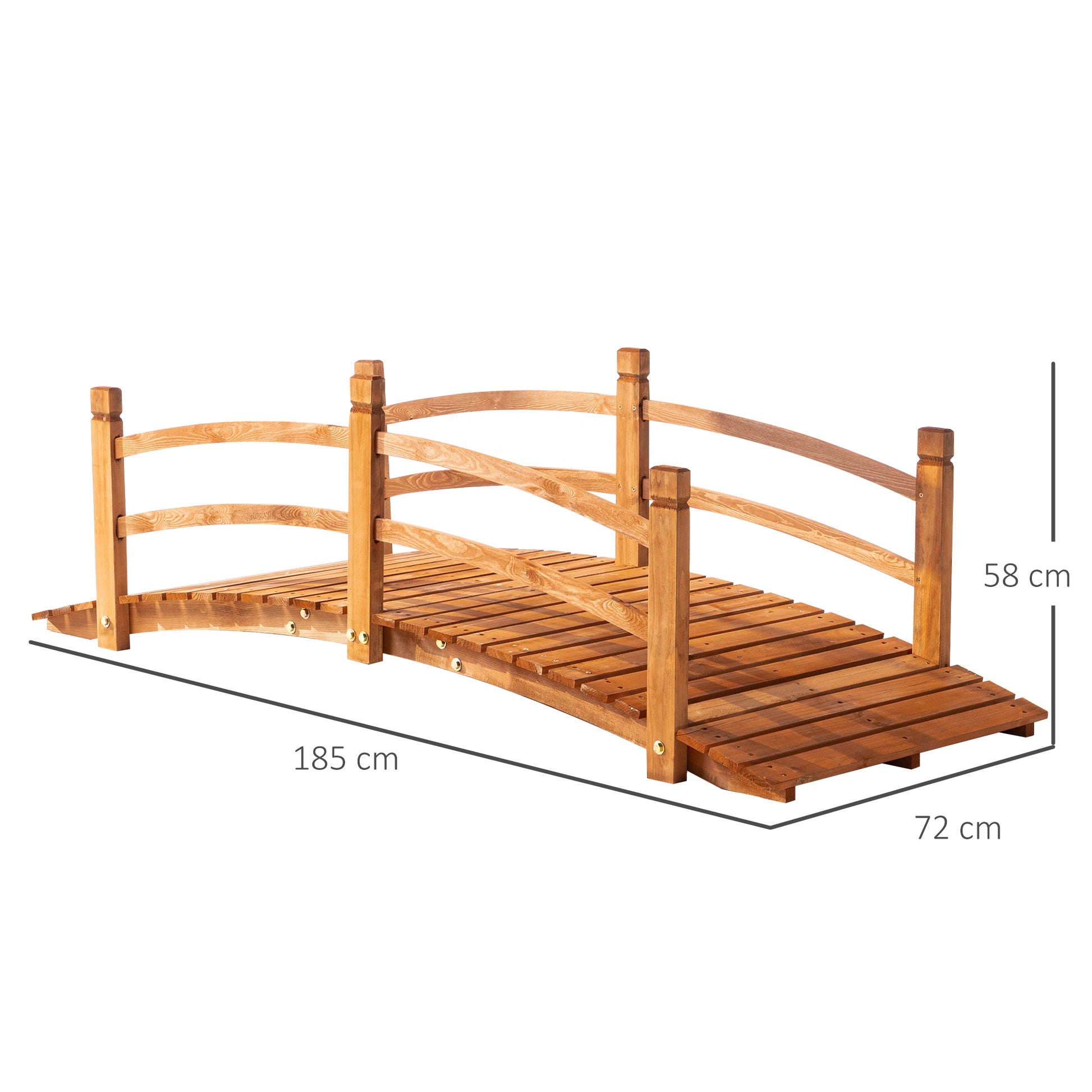 185x72x58 cm Natural Wood Arch Bridge with Handrails Garden Bridge for Patio Decoration Load 200 kg