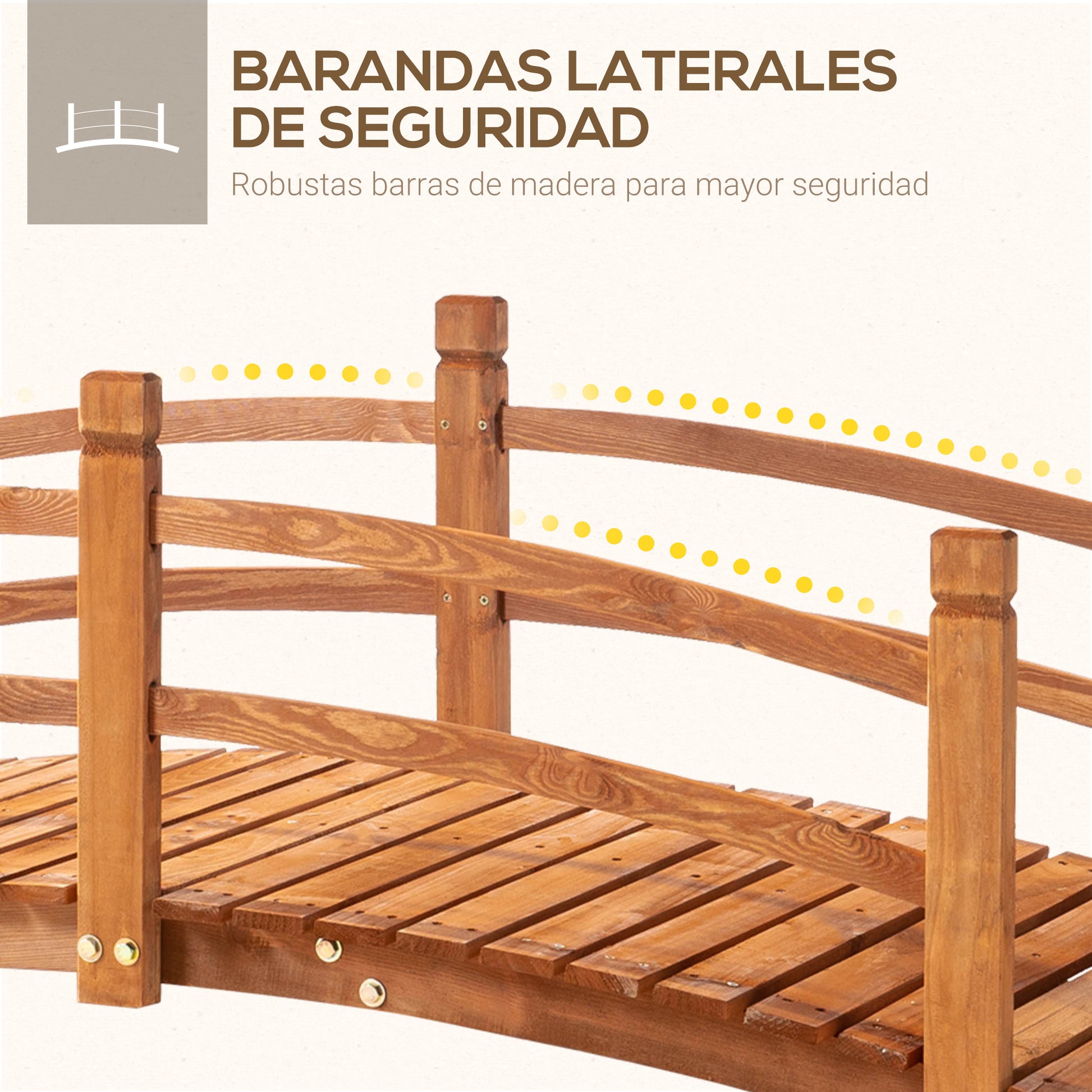 185x72x58 cm Natural Wood Arch Bridge with Handrails Garden Bridge for Patio Decoration Load 200 kg