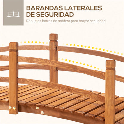 185x72x58 cm Natural Wood Arch Bridge with Handrails Garden Bridge for Patio Decoration Load 200 kg
