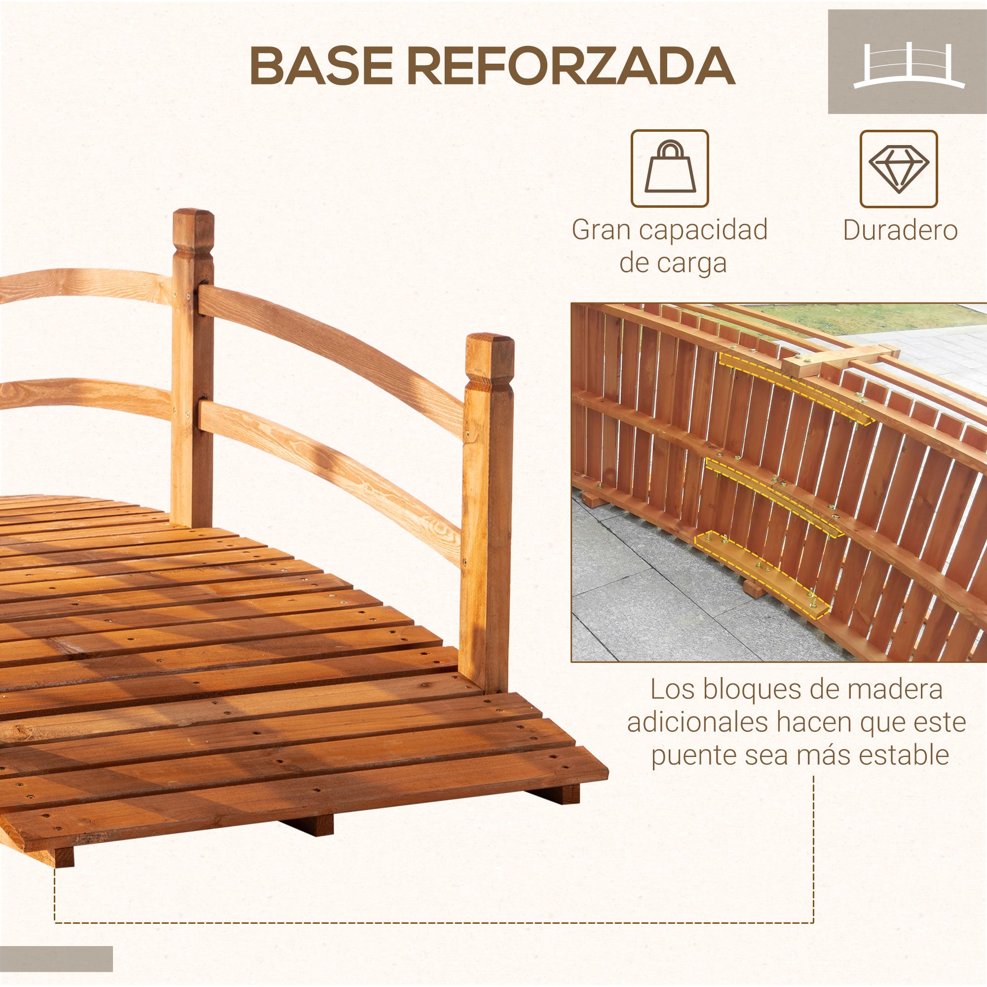 185x72x58 cm Natural Wood Arch Bridge with Handrails Garden Bridge for Patio Decoration Load 200 kg