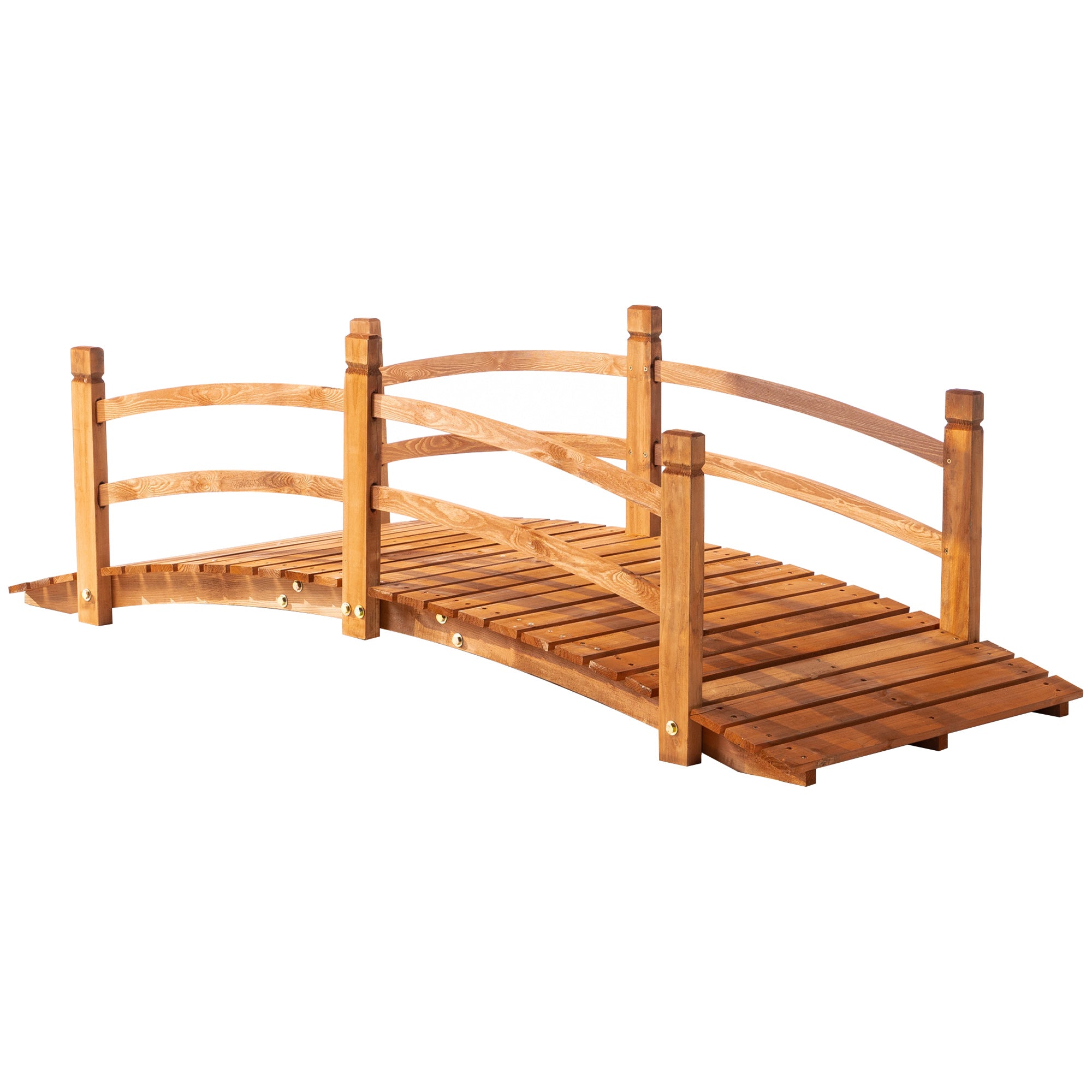 185x72x58 cm Natural Wood Arch Bridge with Handrails Garden Bridge for Patio Decoration Load 200 kg