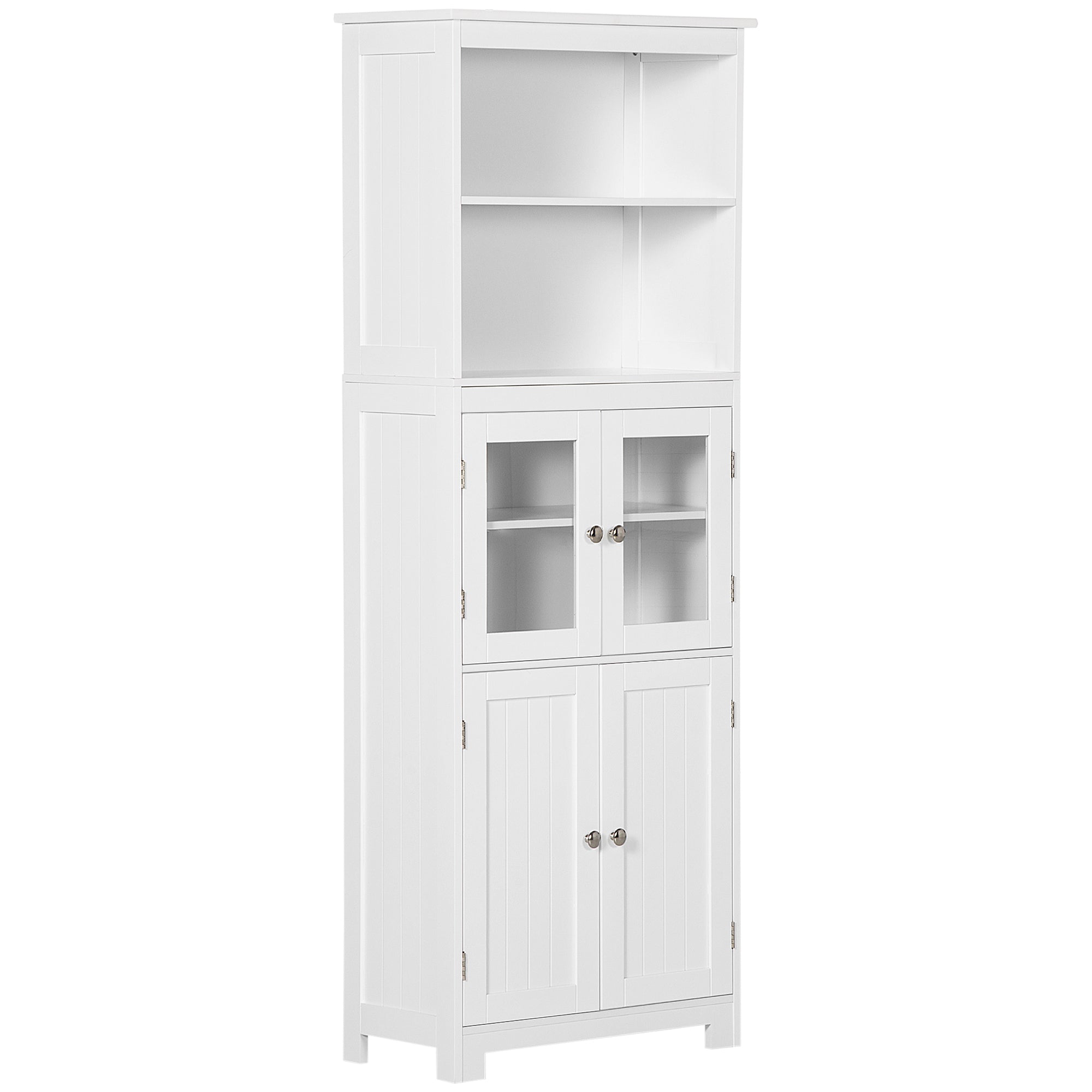 Kitchen Pantry Buffet Sideboard Kitchen Cabinet with 4 Doors 2 Open Shelves and Adjustable Shelf for Dining Room 60x30x162 cm White