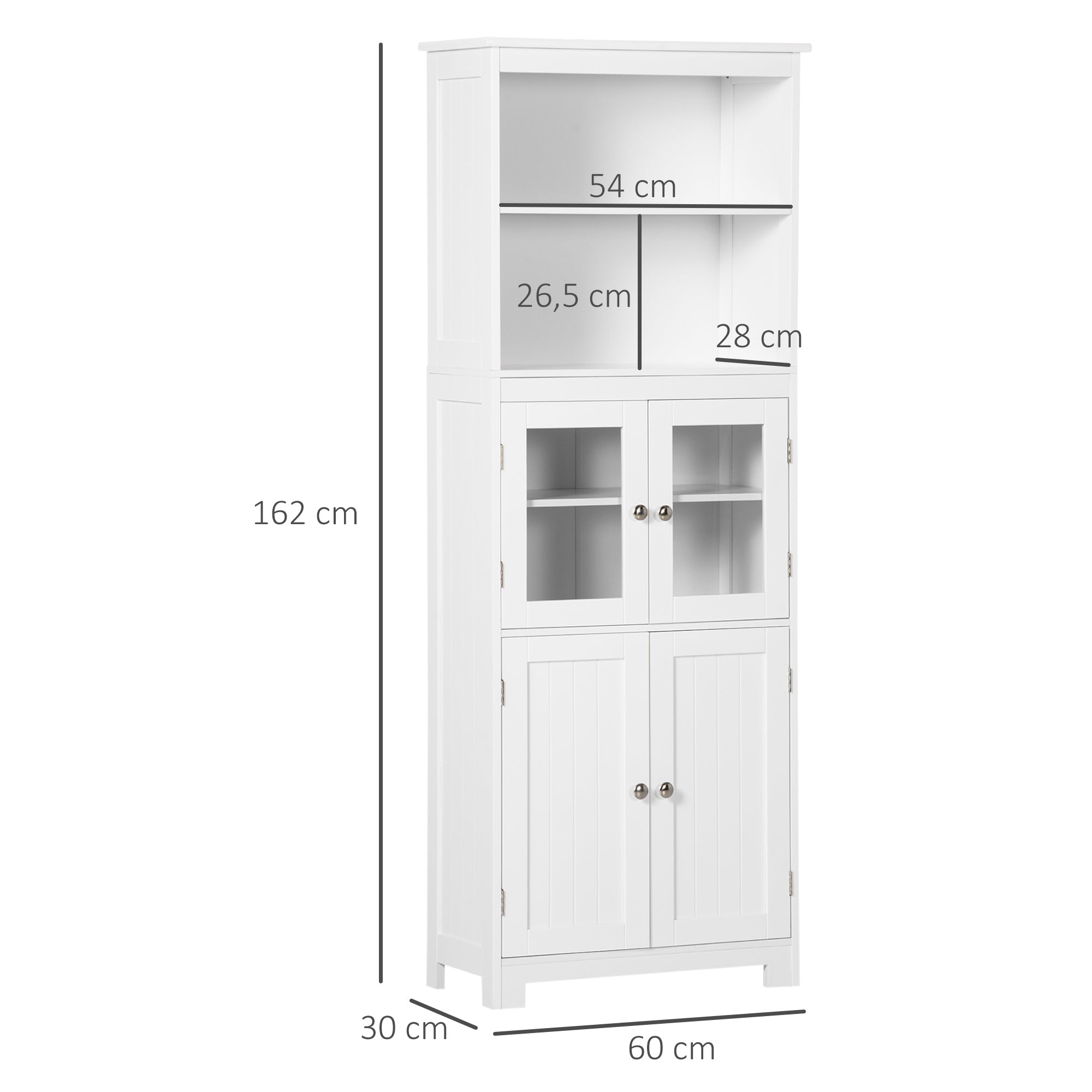 Kitchen Pantry Buffet Sideboard Kitchen Cabinet with 4 Doors 2 Open Shelves and Adjustable Shelf for Dining Room 60x30x162 cm White