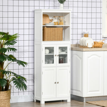 Kitchen Pantry Buffet Sideboard Kitchen Cabinet with 4 Doors 2 Open Shelves and Adjustable Shelf for Dining Room 60x30x162 cm White