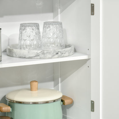 Kitchen Pantry Buffet Sideboard Kitchen Cabinet with 4 Doors 2 Open Shelves and Adjustable Shelf for Dining Room 60x30x162 cm White