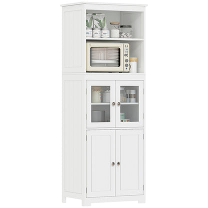 Kitchen Pantry Buffet Sideboard Kitchen Cabinet with 4 Doors 2 Open Shelves and Adjustable Shelf for Dining Room 60x30x162 cm White