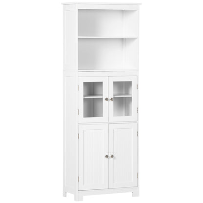 Kitchen Pantry Buffet Sideboard Kitchen Cabinet with 4 Doors 2 Open Shelves and Adjustable Shelf for Dining Room 60x30x162 cm White