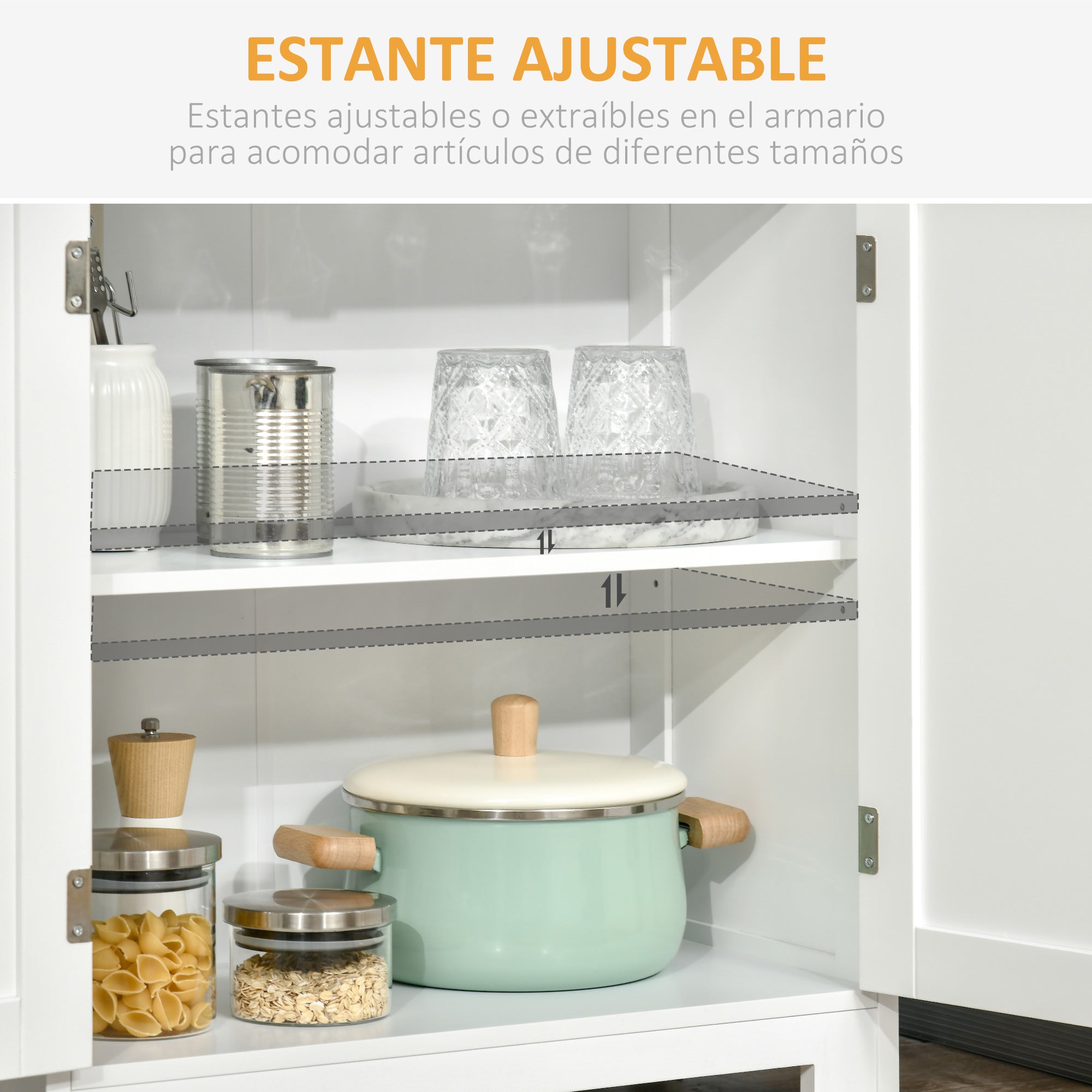 Kitchen Pantry Buffet Sideboard Kitchen Cabinet with 4 Doors 2 Open Shelves and Adjustable Shelf for Dining Room 60x30x162 cm White