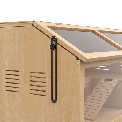 Hamster Cage Small Animal Cage Made of Wood, Small Animal Enclosure with Hanging Bridge, Ladders, Hut, 84 x 45 x 44 cm Rodent Cage with Upper Door, for Dwarf Hamsters, Natural