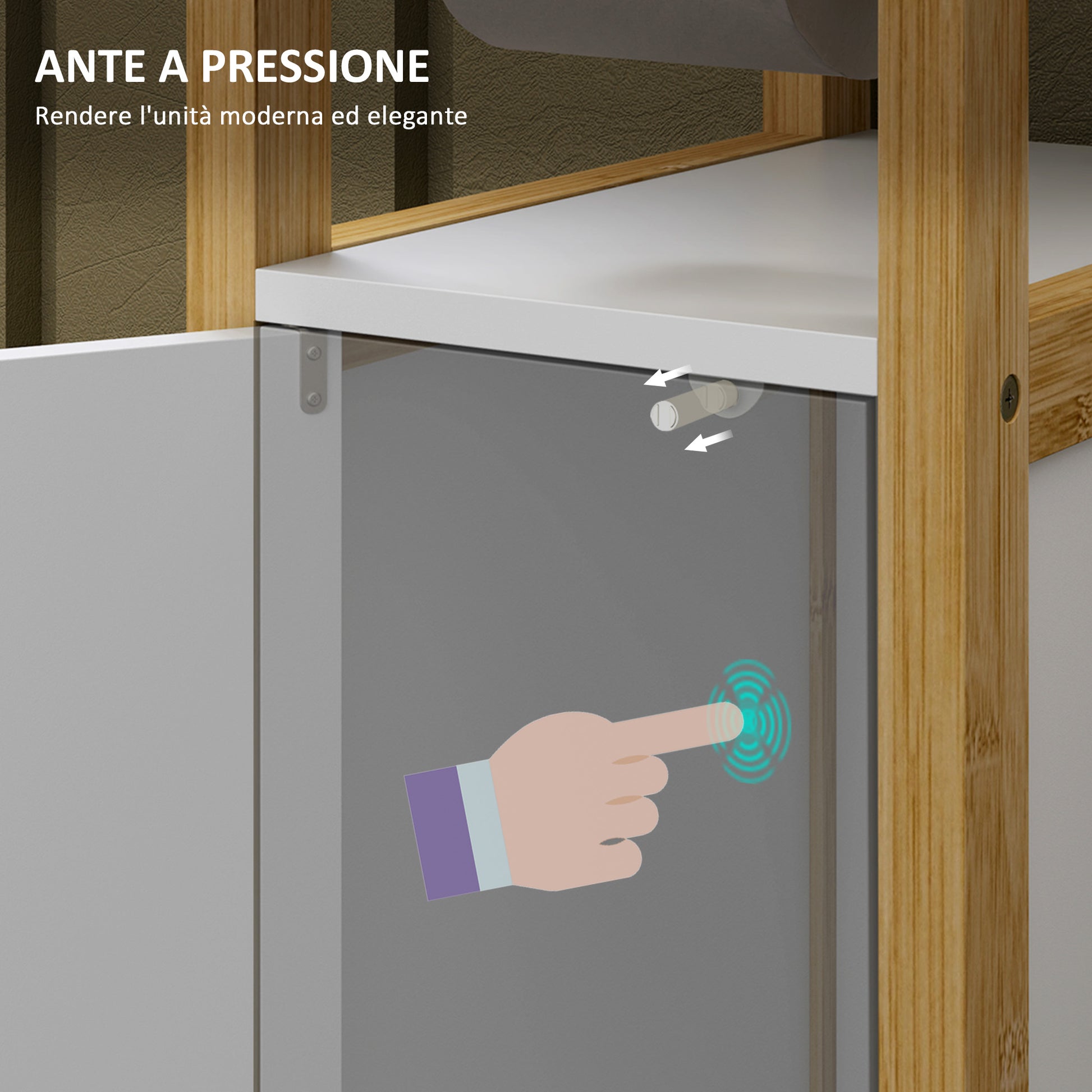 Space-saving Bathroom Mobile with Toilet Paper Holder, Cabinet and Shelf, Compact Bamboo Cabinet, 20x33x80cm, White