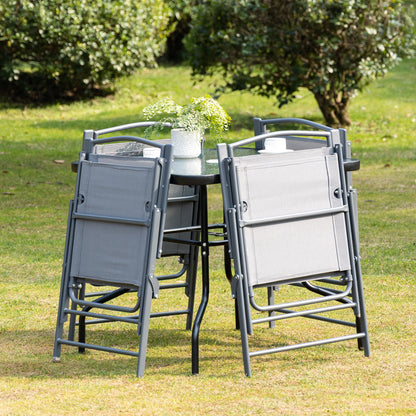 5-Piece Metal Garden Furniture Set, Table with Garden Umbrella Hole and Folding Chairs, Black