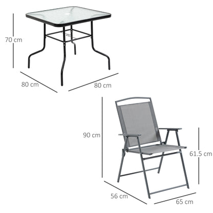 5-Piece Metal Garden Furniture Set, Table with Garden Umbrella Hole and Folding Chairs, Black