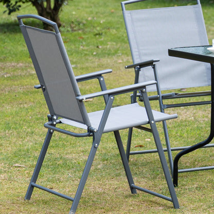 5-Piece Metal Garden Furniture Set, Table with Garden Umbrella Hole and Folding Chairs, Black