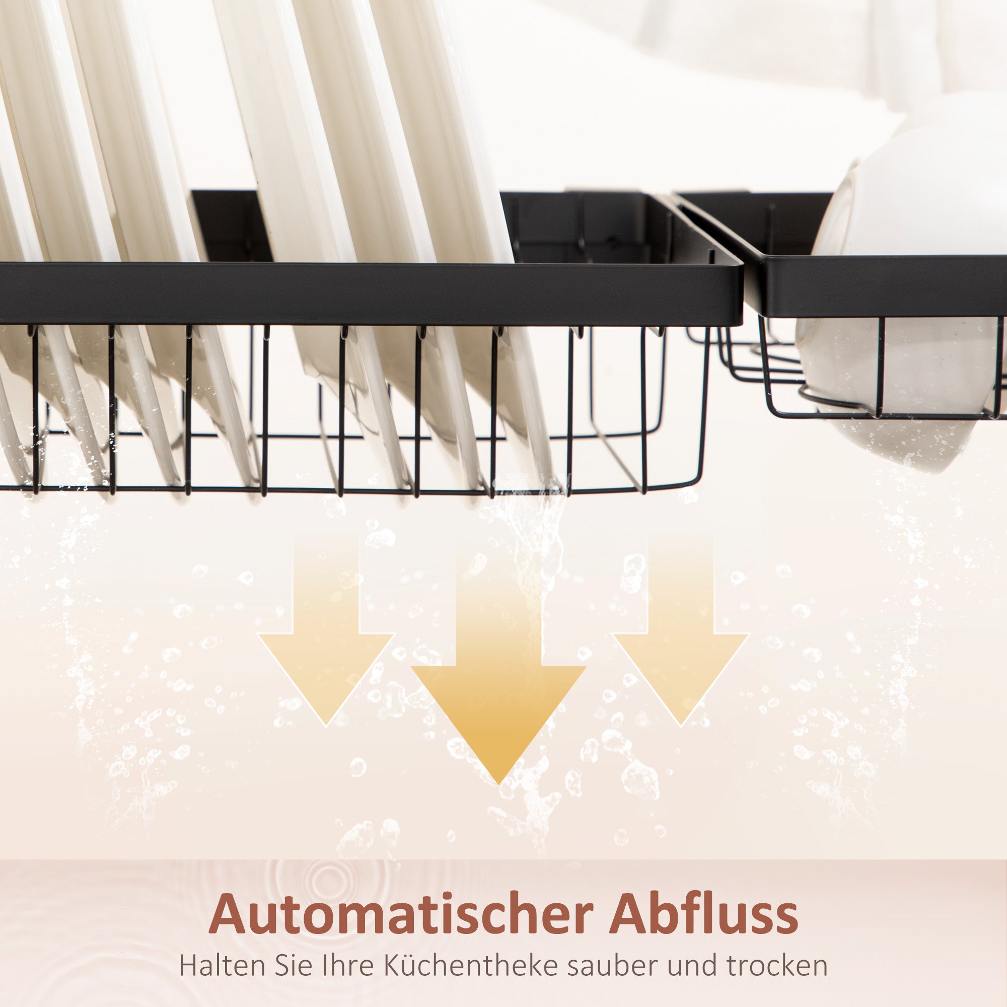 Dish Drying Rack, 2-Tier Dish Rack Stand with Hooks, Plate Rack, Accessories, 100 cm Dish Drainer Stand for Kitchen Sink, Steel, Black