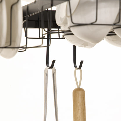 Dish Drying Rack, 2-Tier Dish Rack Stand with Hooks, Plate Rack, Accessories, 100 cm Dish Drainer Stand for Kitchen Sink, Steel, Black