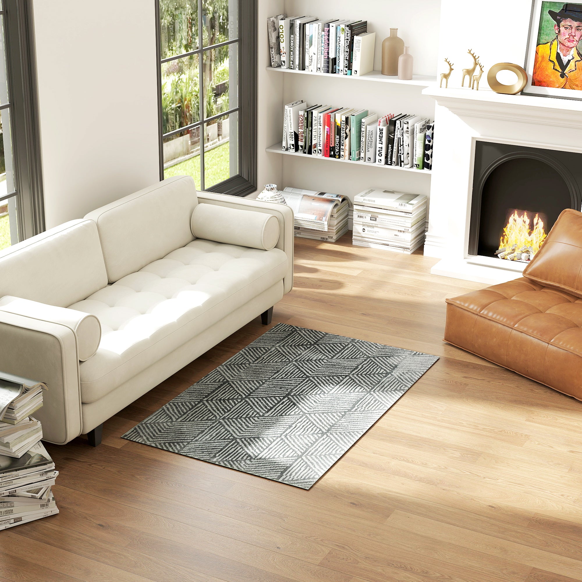 Short Pile Living Room Carpet in Modern Style, Washable Area Rug, Carpet for Living Room, Bedroom, 150 x 80 cm Dark Gray