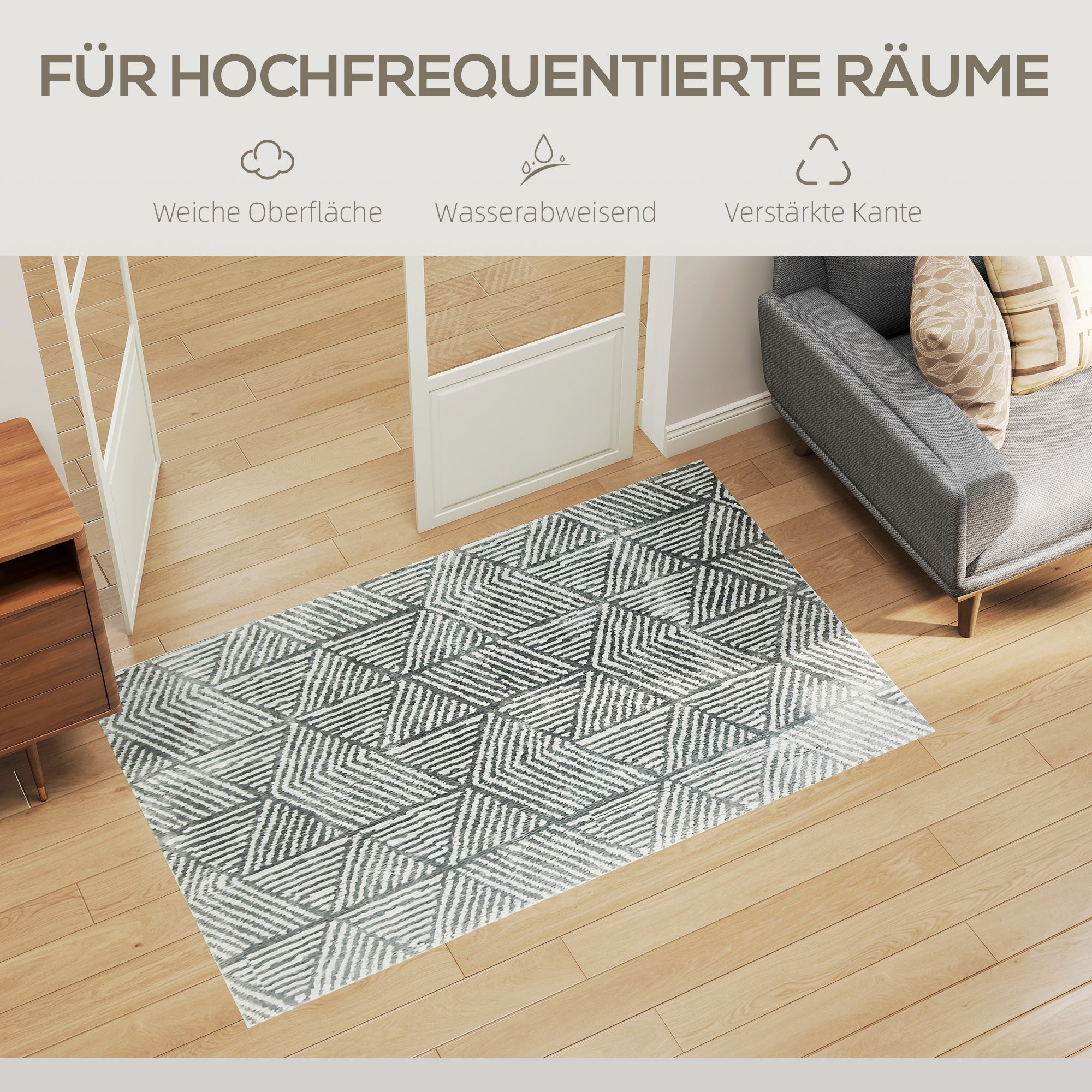 Short Pile Living Room Carpet in Modern Style, Washable Area Rug, Carpet for Living Room, Bedroom, 150 x 80 cm Dark Gray