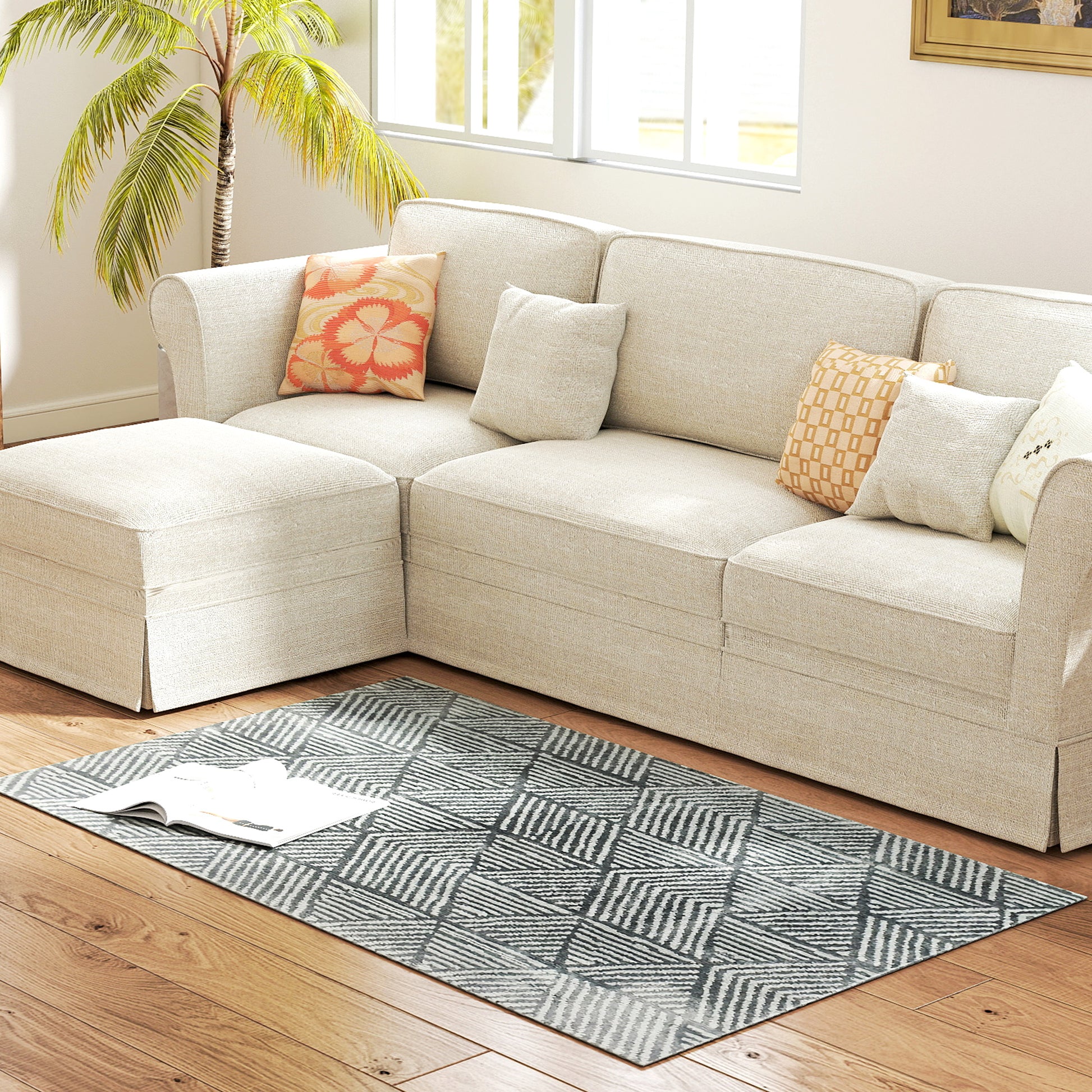Short Pile Living Room Carpet in Modern Style, Washable Area Rug, Carpet for Living Room, Bedroom, 150 x 80 cm Dark Gray
