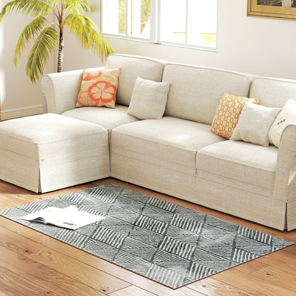 Short Pile Living Room Carpet in Modern Style, Washable Area Rug, Carpet for Living Room, Bedroom, 150 x 80 cm Dark Gray