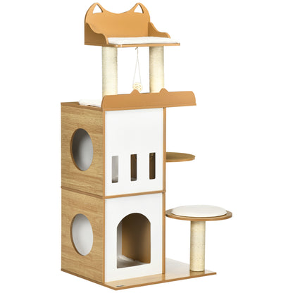 Cat Scratching Tree 133 cm Cat Tower Scratching Post with Caves Platforms Hanging Ball and Sisal Posts 60x48x133 cm Oak