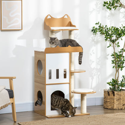 Cat Scratching Tree 133 cm Cat Tower Scratching Post with Caves Platforms Hanging Ball and Sisal Posts 60x48x133 cm Oak