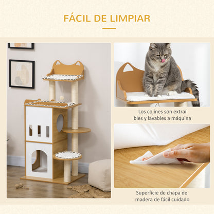 Cat Scratching Tree 133 cm Cat Tower Scratching Post with Caves Platforms Hanging Ball and Sisal Posts 60x48x133 cm Oak