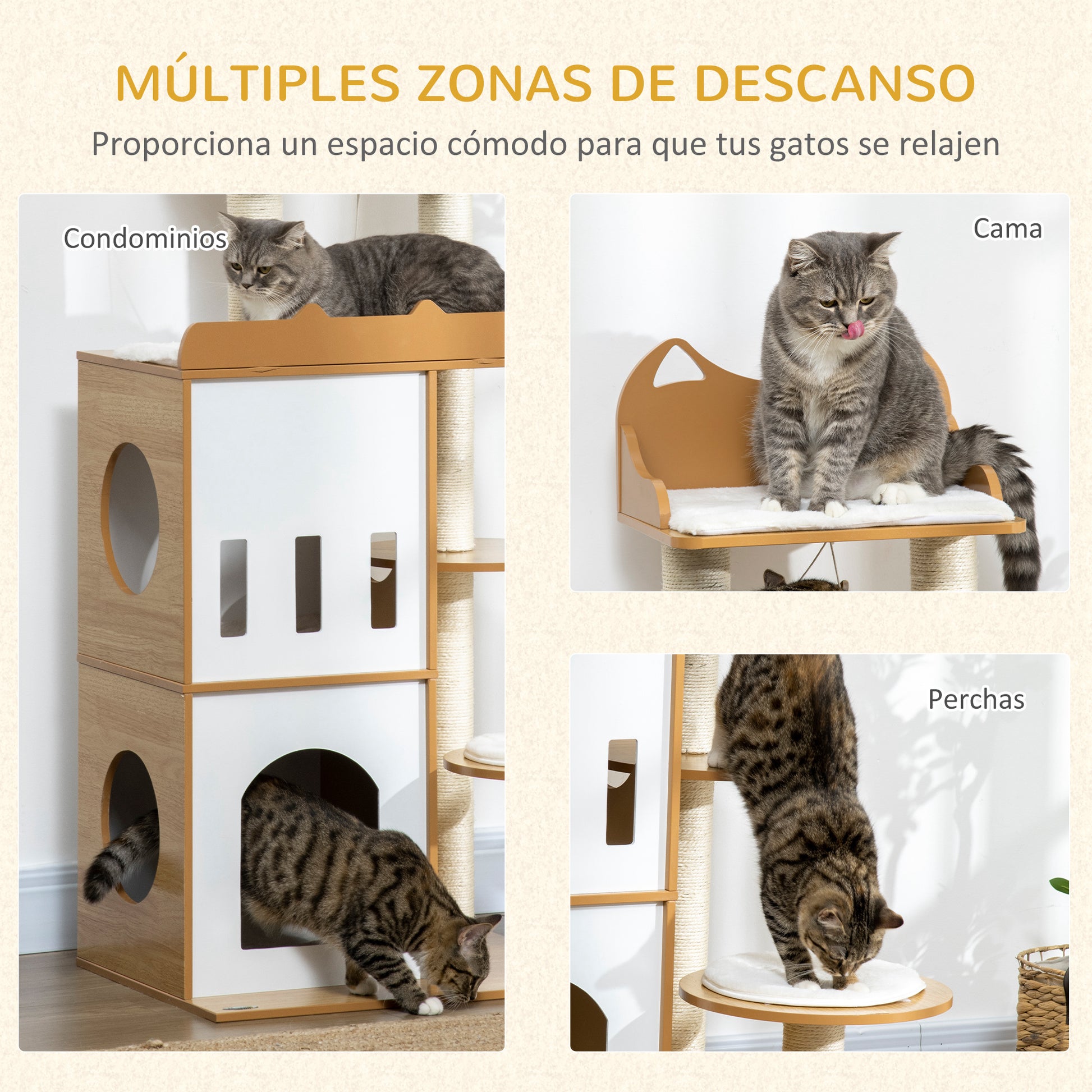 Cat Scratching Tree 133 cm Cat Tower Scratching Post with Caves Platforms Hanging Ball and Sisal Posts 60x48x133 cm Oak