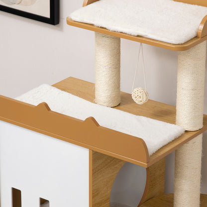 Cat Scratching Tree 133 cm Cat Tower Scratching Post with Caves Platforms Hanging Ball and Sisal Posts 60x48x133 cm Oak