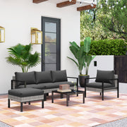 Outdoor Garden 5-Piece Lounge Set, Balcony Set in Resin Wicker with Armchairs, Ottoman, Coffee Table, Removable Cushions Included, 120kg Weight Capacity, Light Grey