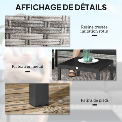 Outdoor Garden 5-Piece Lounge Set, Balcony Set in Resin Wicker with Armchairs, Ottoman, Coffee Table, Removable Cushions Included, 120kg Weight Capacity, Light Grey