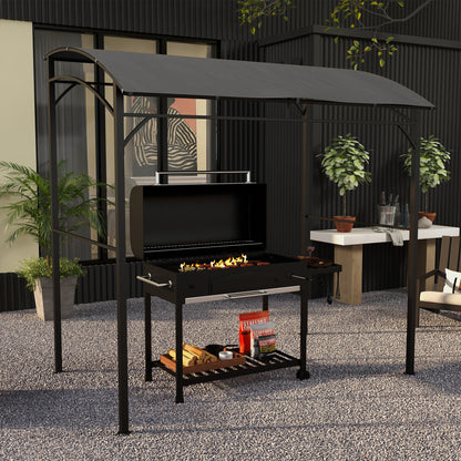 Grill Pavilion 215 x 150 x 220 cm Water-Resistant Garden Pavilion with Curved Roof, Garden Arbour with Hooks, BBQ Pavilion, Garden Tent Grill Tent Party Tent for Garden Party Picnic BBQ, Dark Gray