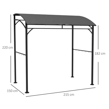 Grill Pavilion 215 x 150 x 220 cm Water-Resistant Garden Pavilion with Curved Roof, Garden Arbour with Hooks, BBQ Pavilion, Garden Tent Grill Tent Party Tent for Garden Party Picnic BBQ, Dark Gray