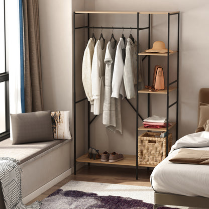 Clothes Rack Wood Coat Rack with 4 Storage Shelves and Hanging Rod Load 30 kg for Bedroom Living Room Entryway 100x46x170.5 cm Natural