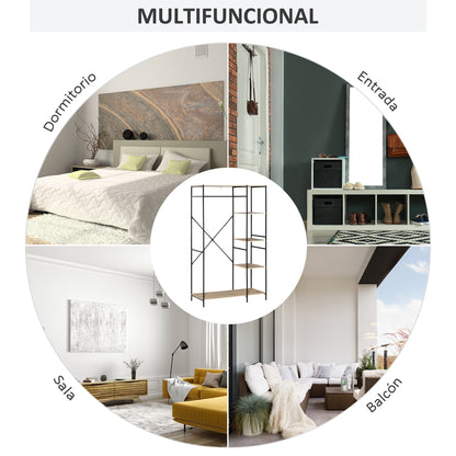 Clothes Rack Wood Coat Rack with 4 Storage Shelves and Hanging Rod Load 30 kg for Bedroom Living Room Entryway 100x46x170.5 cm Natural