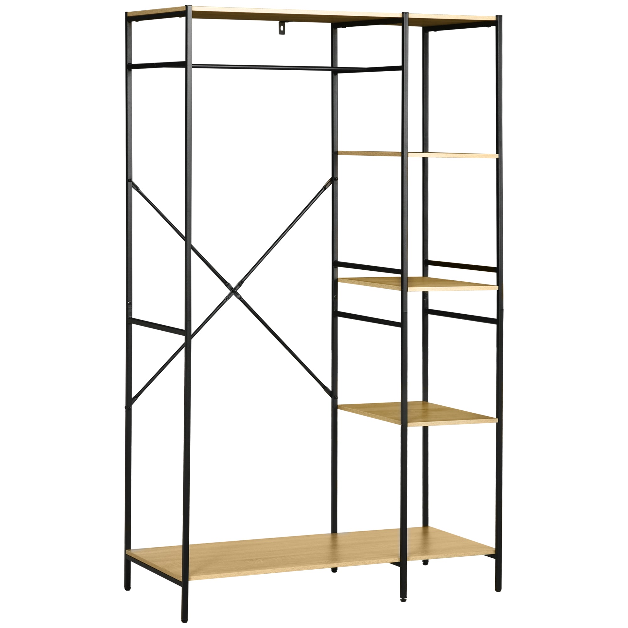 Clothes Rack Wood Coat Rack with 4 Storage Shelves and Hanging Rod Load 30 kg for Bedroom Living Room Entryway 100x46x170.5 cm Natural