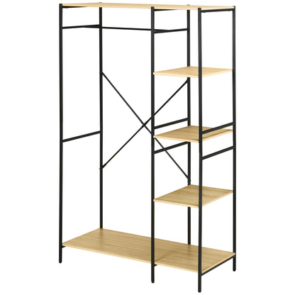 Clothes Rack Wood Coat Rack with 4 Storage Shelves and Hanging Rod Load 30 kg for Bedroom Living Room Entryway 100x46x170.5 cm Natural