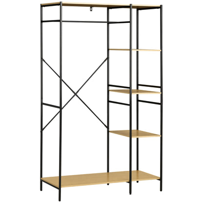 Clothes Rack Wood Coat Rack with 4 Storage Shelves and Hanging Rod Load 30 kg for Bedroom Living Room Entryway 100x46x170.5 cm Natural