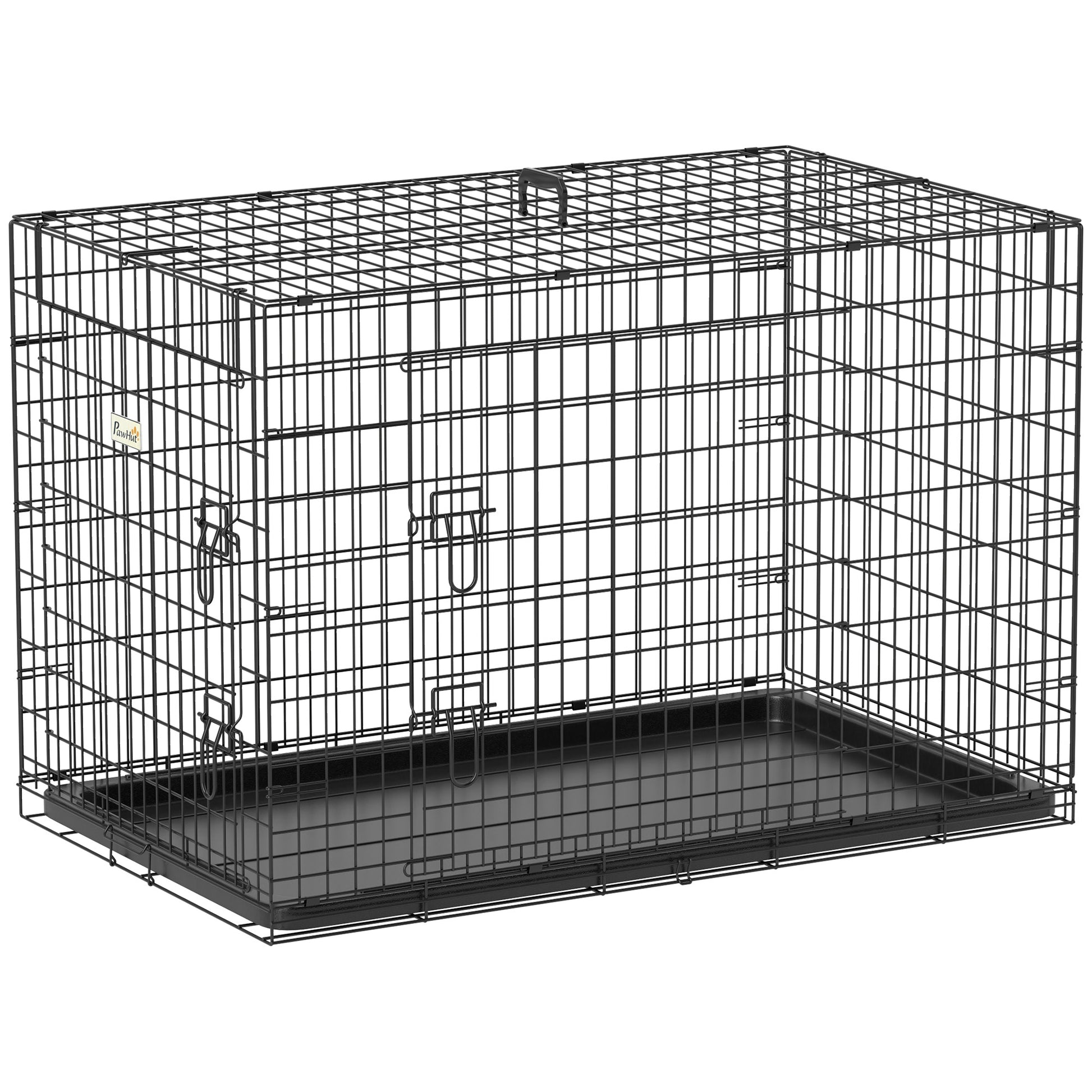 Foldable Dog Cage Dog Carrier with 2 Doors Removable Tray and Transport Handle 92x57x62.5 cm Black