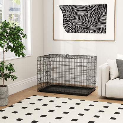 Foldable Dog Cage Dog Carrier with 2 Doors Removable Tray and Transport Handle 92x57x62.5 cm Black