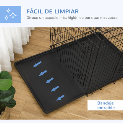 Foldable Dog Cage Dog Carrier with 2 Doors Removable Tray and Transport Handle 92x57x62.5 cm Black