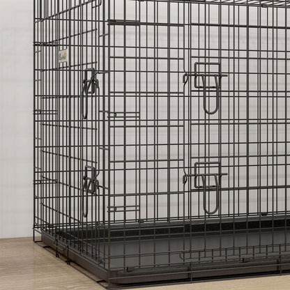 Foldable Dog Cage Dog Carrier with 2 Doors Removable Tray and Transport Handle 92x57x62.5 cm Black