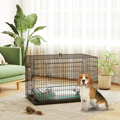 Foldable Dog Cage Dog Carrier with 2 Doors Removable Tray and Transport Handle 92x57x62.5 cm Black