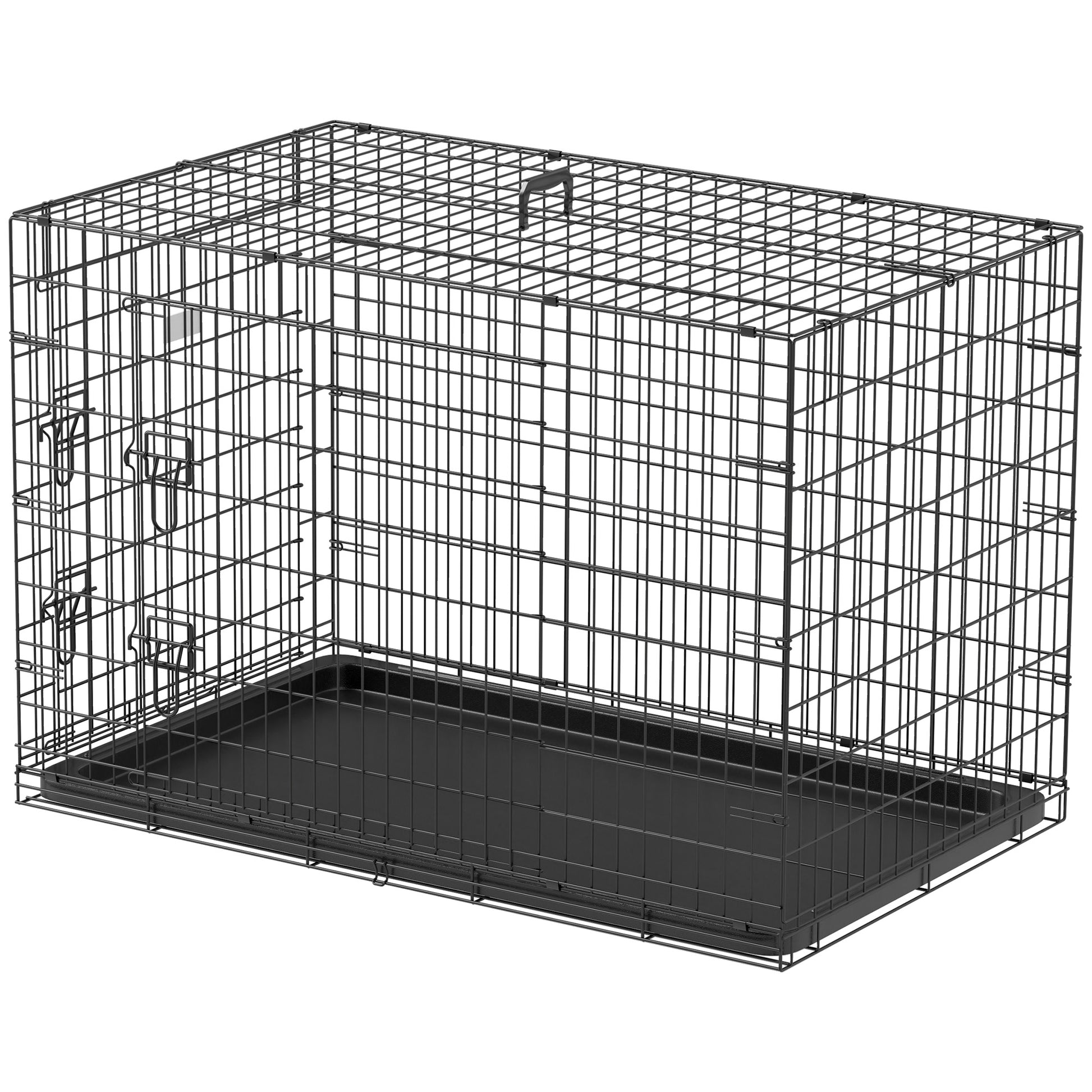 Foldable Dog Cage Dog Carrier with 2 Doors Removable Tray and Transport Handle 92x57x62.5 cm Black